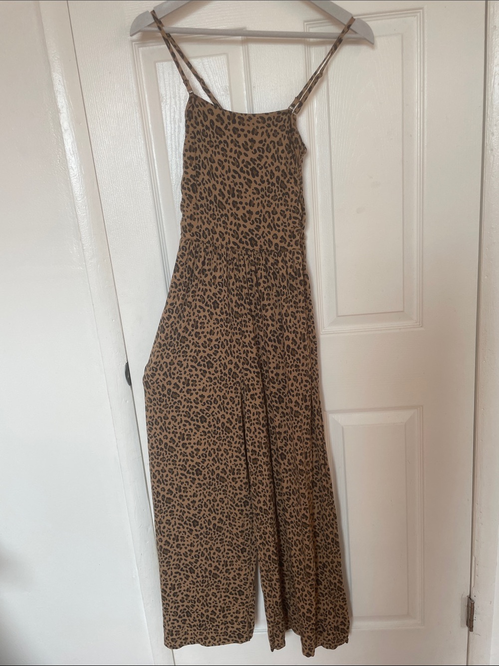American Eagle Outfitters Leopard-Print Wide Leg Jumpsuit - Tan/Black